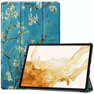 Voor Samsung Galaxy Tab S9+ JUNSUNMAY Custer Painted 3-Fold Stand Leather Smart Tablet Case (Abrikoos Bloem)