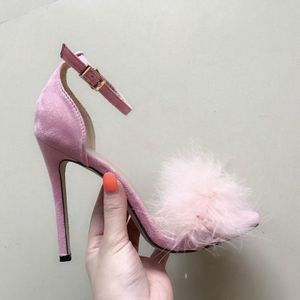 Plush Peep-Toe High Heels  Size:38(Pink)