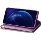 For Samsung Galaxy S10 5G Multi-card Slots Starry Sky Laser Carving Glitter Zipper Horizontal Flip Leather Case with Holder & Wallet & Lanyard(Purple)