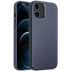 QIALINO Shockproof Cowhide Leather Protective Case For iPhone 12 / 12 Pro(Blue)