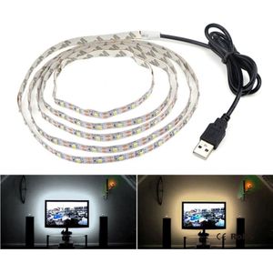 USB Power SMD 3528 Epoxy LED Strip Light Christmas Desk Decor Lamp for TV Background Lighting  Length:1m(White Light)