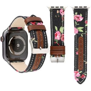 Denim Flower Pattern Genuine Leather Watch Strap for Apple Watch Series 4 44mm (Black)