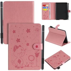 For Amazon Kindle Paperwhite 4 (2018) / 3 / 2 / 1 Cat Bee Embossing Pattern Shockproof Table PC Protective Horizontal Flip Leather Case with Card Slots & Wallet & Pen Slot & Sleep / Wake-up Function(Pink)