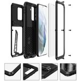 Voor Samsung Galaxy S21 FE Pantser Schokbestendig Splash-Proof Stofdicht Telefooncase met Houder (Zwart)