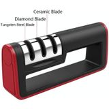 2 PCS Three-Stage Kitchen Sharpener Multi-Function Kitchen Knife Scissors Sharpening Stone  Specification:Diamond Cutter Head  Color:Red+Black