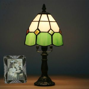 Vintage Church Glass Bedside Bedroom lLiving Room Bar Cafe Decoration Small Table Lamp  Style:Alloy Base(Green)