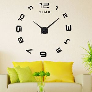 Bedroom Home Office Decoration Modern Frameless Large Number DIY 3D Mirror Wall Sticker Quiet Clock  Size: 100*100cm(Black)