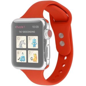 For Apple Watch 5 & 4 44mm / 3 & 2 & 1 42mm Thin Silicone Double Buckle Replacement Wrist Strap(Red)