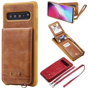 For Galaxy S10 5G Vertical Flip Wallet Shockproof Back Cover Protective Case with Holder & Card Slots & Lanyard & Photos Frames(Brown)