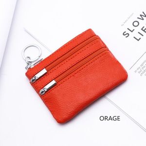 Genuine Leather Women Small Wallet Change Purses Zipper Card Holder Wallets(Orange)