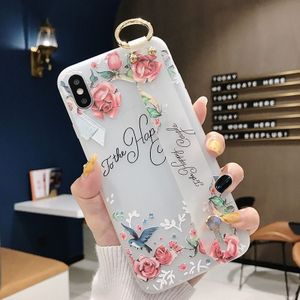 Flowers Pattern Wrist Strap Soft TPU Protective Case For iPhone 8 & 7(Flowers wrist strap model C)