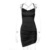 Ladies Sexy Backless Hollow Suspender Dress (Color:White Size:S)