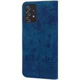 For Samsung Galaxy A53 5G Cartoon Sakura Cat Embossed Leather Phone Case(Royal Blue)