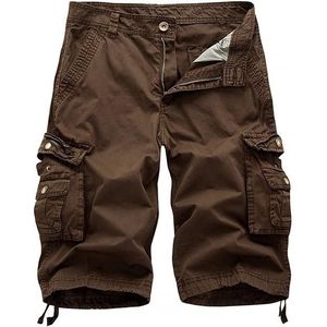Summer Multi-pocket Solid Color Loose Casual Cargo Shorts for Men (Color:Coffee Size:30)