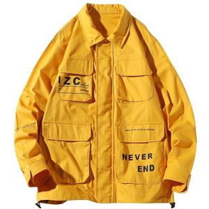 Casual Letters Print Long Sleeve Shirt Jacket for Men (Color:Yellow Size:XXXL)