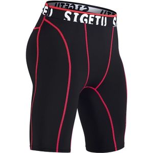 SIGETU Elastic Tight-fitting Five-speed Dry Pants for Men(Color:Black Red Size:L)