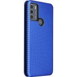 For Motorola Moto G50 Carbon Fiber Texture Magnetic Horizontal Flip TPU + PC + PU Leather Case with Card Slot(Blue)
