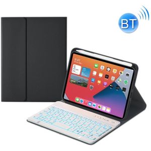 HK006D Vierkante Keys Afneembare Bluetooth Solid Color Toetsenbord Leren Case met Kleurrijke Backlight & Holder voor iPad Mini 6 (Black + White)