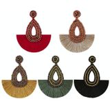 Bohemian Tassel Earrings Female Ethnic Style Rice Bead Earrings(Black )