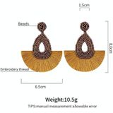 Bohemian Tassel Earrings Female Ethnic Style Rice Bead Earrings(Black )