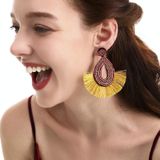 Bohemian Tassel Earrings Female Ethnic Style Rice Bead Earrings(Black )