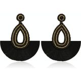 Bohemian Tassel Earrings Female Ethnic Style Rice Bead Earrings(Black )