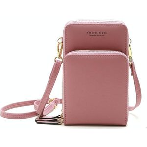 Ladies Mobile Phone Bag PU Vertical Large Capacity Mobile Phone Single-Shoulder Messenger Bag(Pink)