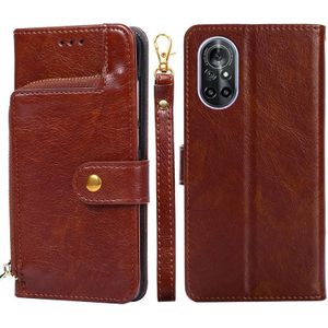 For Huawei nova 8 5G Zipper Bag PU + TPU Horizontal Flip Leather Case with Holder & Card Slot & Wallet & Lanyard(Brown)
