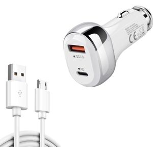 YSY-312PD QC3.0 18W USB + PD 20W USB-C / Type-C Car Charger with USB to Micro USB Data Cable(White)