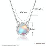 S925 Sterling Silver Gradient Round Moonstone Clavicle Chain Nacklace Jewelry (Blue)