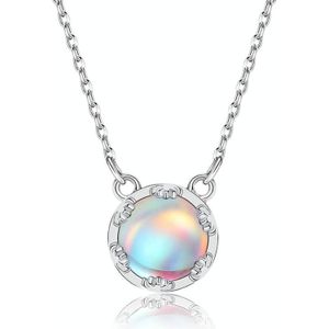 S925 Sterling Silver Gradient Round Moonstone Clavicle Chain Nacklace Jewelry (Blue)