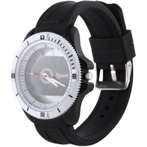 Classic Round Style Quartz Sports Watch with Silicone Band (Black)