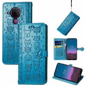 Voor Nokia 5.4 Mooie kat en hond embossing patroon horizontale flip lederen tas  met houder & kaart slots & portefeuille en cartoon clazing & lanyard