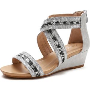 Dames Summer Slope Heel Sandalen Anti-Slip Open-Toed Roman Style Schoenen  Maat: 41(Grijs)