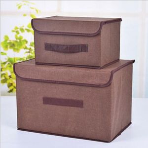 2 in 1 Cotton Fabric Cube Storage Box Embroidery Laundry Basket Cupboard Showcase Holder Toys Organizer(Coffee)