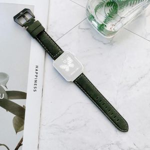 Big Head Buckle Leather Replacement Watchbands For Apple Watch Series 6 & SE & 5 & 4 44mm / 3 & 2 & 1 42mm(Green)