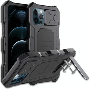 Aluminum Alloy + Silicone Anti-dust Full Body Protection with Holder For iPhone 12 Pro Max(Black)