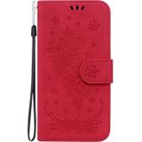 Voor iPhone 15 Pro Butterfly Rose reliëf lederen telefoonhoes