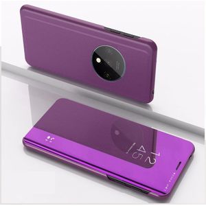 For One Plus 7T Plated Mirror Horizontal Flip Leather Case  with Stand Mobile Phone Holster(Purple)