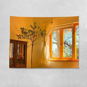 Sea View Window Background Cloth Fresh Bedroom Homestay Decoration Wall Cloth Tapestry  Size: 200x150cm(Window-5)