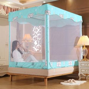 Square Ceiling Zipper Mosquito Net Encryption Zipper Three Door Defence Mosquito for 1.2m Bed with Anti-slip Rope(Green)