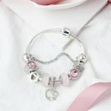 SL85 Colored Glaze Large Hole Bead Bracelet Alloy Pink Series Love Bird Pendant Bracelet Size: 18cm