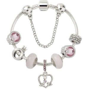 SL85 Colored Glaze Large Hole Bead Bracelet Alloy Pink Series Love Bird Pendant Bracelet Size: 18cm