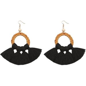 2 Pairs Ethnic Style Cotton Tassel Earrings Exaggerated Earrings Long Earrings(Black )