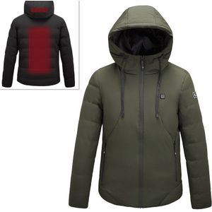 Men and Women Intelligent Constant Temperature USB Heating Hooded Cotton Clothing Warm Jacket (Color:Army Green Size:M)