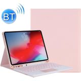 YT11B-A 2021 Detachable Candy Color Skin Texture Round Keycap Bluetooth Keyboard Leather Case with Touch Control & Pen Slot & Stand For iPad Pro 11 (2021)(Pink)