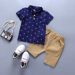Boy Print Polo Shirt + Shorts Set  Size:110cm(Blue)
