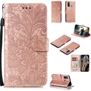 For Huawei P Smart 2020 Lace Flower Embossing Pattern Horizontal Flip Leather Case  with Holder & Card Slots & Wallet & Photo Frame & Lanyard(Rose Gold)