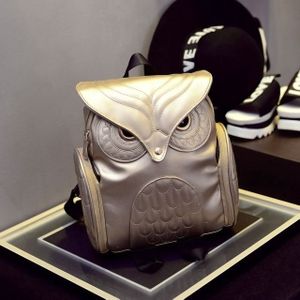 Owl Pattern Shoulder Bag Female PU Personality Backpack(Gold)