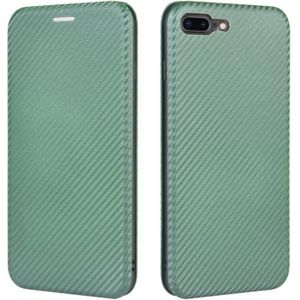 For iPhone 7 / 8 / SE 2020 Carbon Fiber Texture Magnetic Horizontal Flip TPU + PC + PU Leather Case with Card Slot(Green)